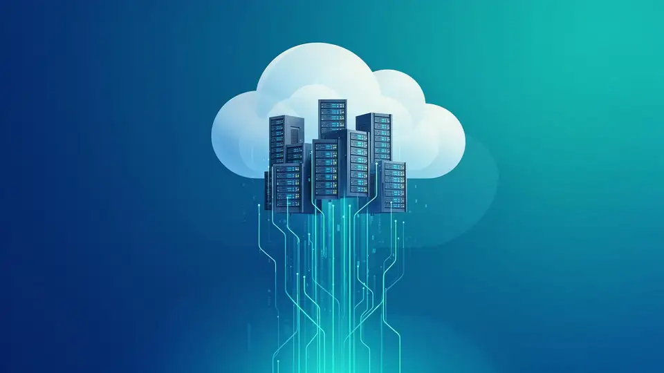 Des serveurs dans un nuage stylisé, l'hébergement cloud d'une entreprise réunionnaise (illustration)