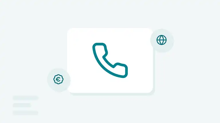 Un téléphone entouré d'un globe et d'un badge euro, les tarifs des communications téléphoniques (illustration)
