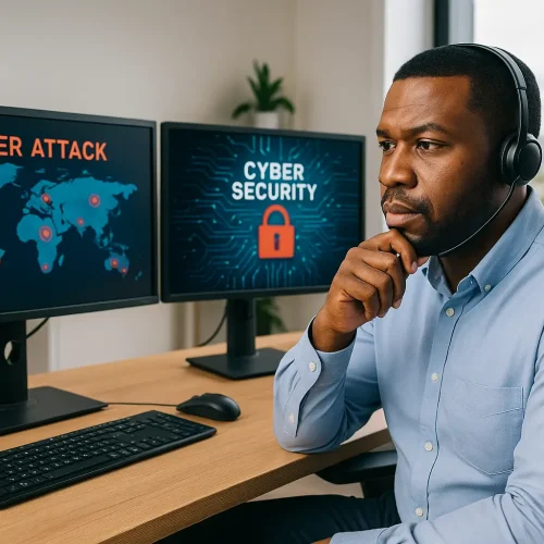 Un expert en cybersécurité surveille les menaces en temps réel afin de protéger les infrastructures informatiques de ses clients à La Réunion.